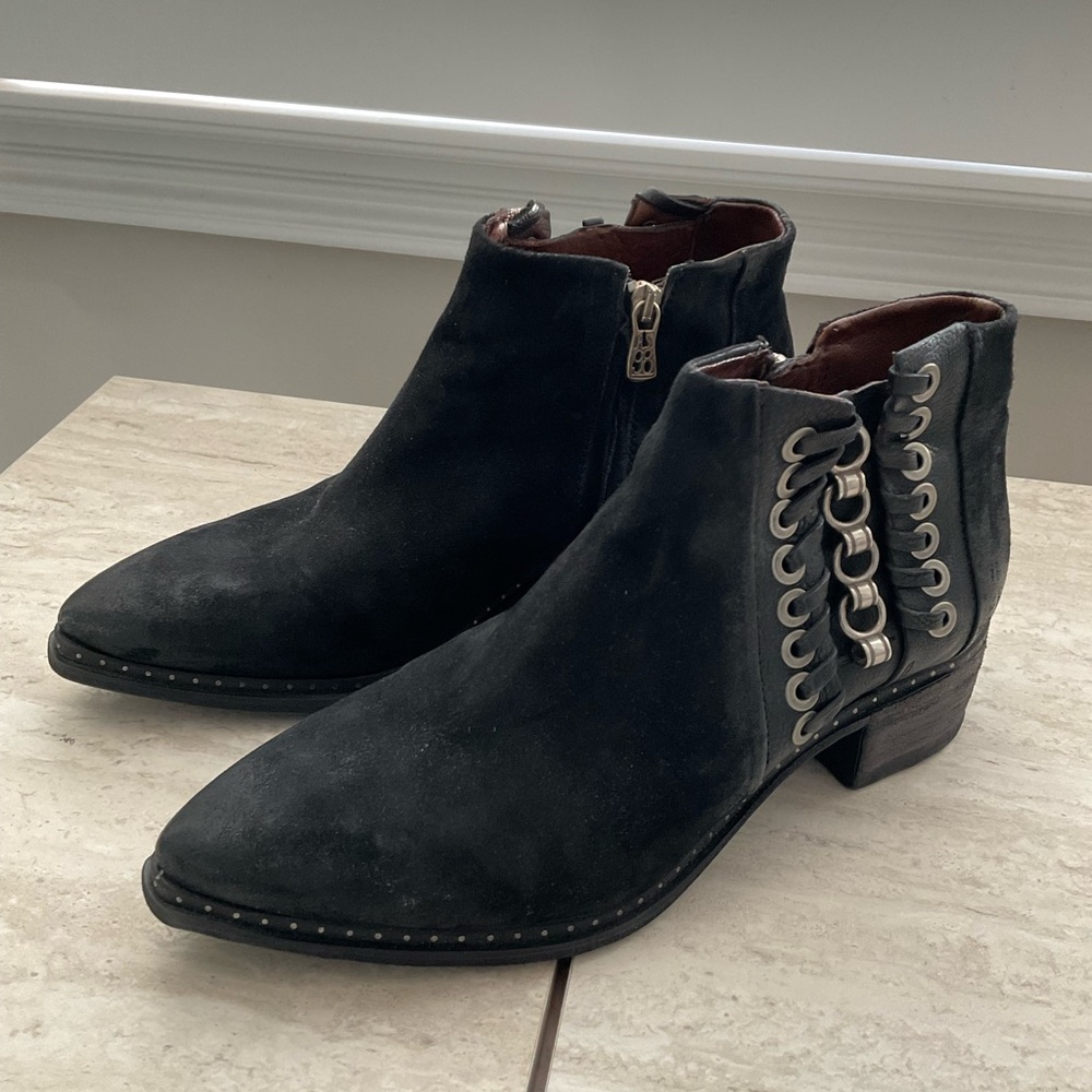 AS 98 Black Suede Silver-Embellished Booties